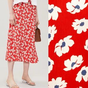 Roolee Floral Midi Skirt Red White Preppy Boho Bohemian Coastal